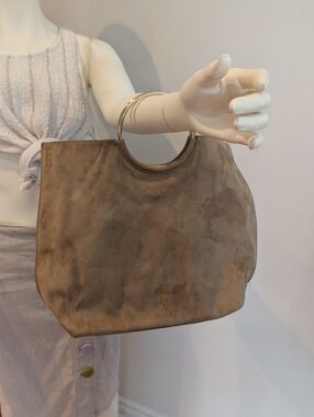 Suede-Like Purse With Gold Bangle Handle